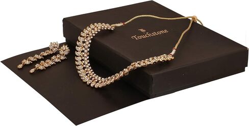 Touchstone NEW Indian Bollywood Paisley Floral Workmanship Traditional Yet Modern Faux Black Onyx Designer Jewelry Necklace Set In Antique Gold Tone For Women in Saudi Arabia