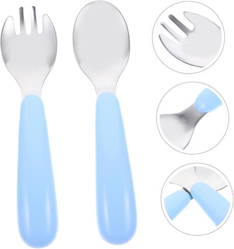 1 Set Dining Utensil Ergonomic Fork and Spoon for Safe Lightweight Easy to Clean for Home and School Use Comfortable Grip for Boys in Saudi Arabia