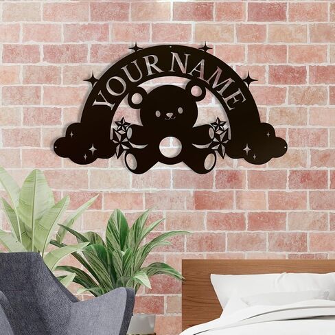 Personalized Toys Childlike Fun Name metal Signs,Custom Shed Metal Wall Decor,Black Metal Wall Art Decor,Home Metal Signs Plaques,Outdoor wall Decorative Signage (Teddy bear) in Saudi Arabia