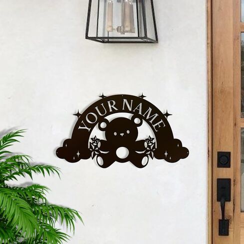 Personalized Toys Childlike Fun Name metal Signs,Custom Shed Metal Wall Decor,Black Metal Wall Art Decor,Home Metal Signs Plaques,Outdoor wall Decorative Signage (Teddy bear) in Saudi Arabia