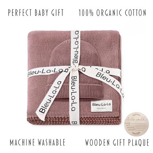 Luxe Collection 100% Organic Luxury Knit Baby Blanket + Hat Set (Blush Pink) in Kuwait