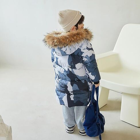 Girls Boys Winter Down Jacket Hooded Down Coat Thicken Warm Mid Long Puffer Jacket with Furry Trimmed Hood Outerwear in Saudi Arabia