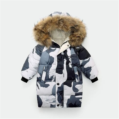 Girls Boys Winter Down Jacket Hooded Down Coat Thicken Warm Mid Long Puffer Jacket with Furry Trimmed Hood Outerwear in Saudi Arabia
