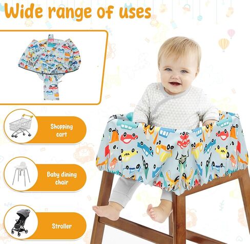 Portable Shopping Cart Cover, High Chair Cover, Cart Cover for Babies, Kids& Toddlers, Portable 2-in-1 Design, Soft Padded Grocery Cart Cover for Baby Boy Girl (Car) in Saudi Arabia