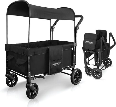 Wonderfold W1 Original Stroller Wagon (مقاعدان) - عربة عربة قابلة للطي مع مقاعد مع تسخير 5 نقاط ، مقبض الدفع القابل للتعديل ، مظلة الشمس ، رمادي مدخن in Kuwait