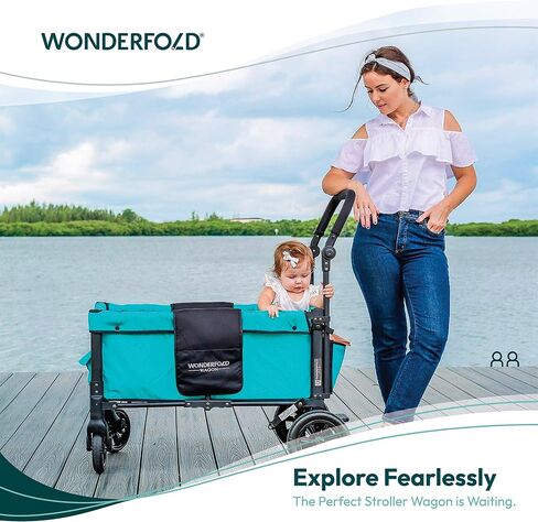 Wonderfold W1 Original Stroller Wagon (مقاعدان) - عربة عربة قابلة للطي مع مقاعد مع تسخير 5 نقاط ، مقبض الدفع القابل للتعديل ، مظلة الشمس ، رمادي مدخن in Kuwait