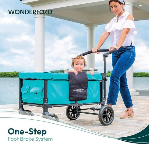 Wonderfold W1 Original Stroller Wagon (مقاعدان) - عربة عربة قابلة للطي مع مقاعد مع تسخير 5 نقاط ، مقبض الدفع القابل للتعديل ، مظلة الشمس ، رمادي مدخن in Kuwait