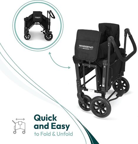 Wonderfold W1 Original Stroller Wagon (مقاعدان) - عربة عربة قابلة للطي مع مقاعد مع تسخير 5 نقاط ، مقبض الدفع القابل للتعديل ، مظلة الشمس ، رمادي مدخن in Kuwait