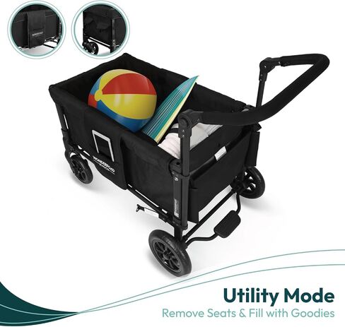 Wonderfold W1 Original Stroller Wagon (مقاعدان) - عربة عربة قابلة للطي مع مقاعد مع تسخير 5 نقاط ، مقبض الدفع القابل للتعديل ، مظلة الشمس ، رمادي مدخن in Kuwait