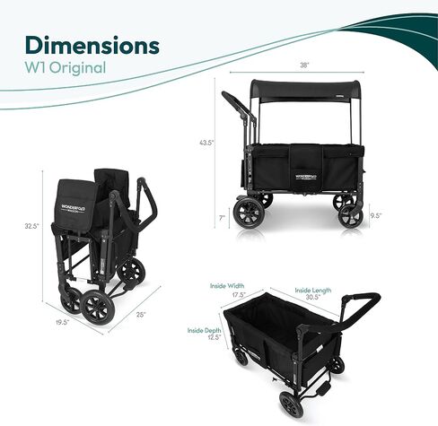 Wonderfold W1 Original Stroller Wagon (مقاعدان) - عربة عربة قابلة للطي مع مقاعد مع تسخير 5 نقاط ، مقبض الدفع القابل للتعديل ، مظلة الشمس ، رمادي مدخن in Kuwait