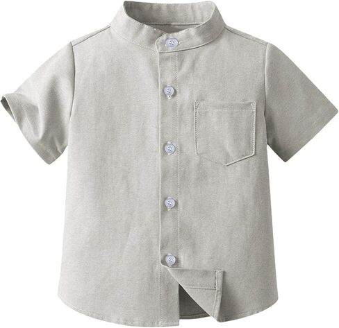 Toddler Boys Button Down Henley Shirts Short Sleeve Casual Dress Shirt Summer Cotton Linen T Shirts Top with One in Saudi Arabia