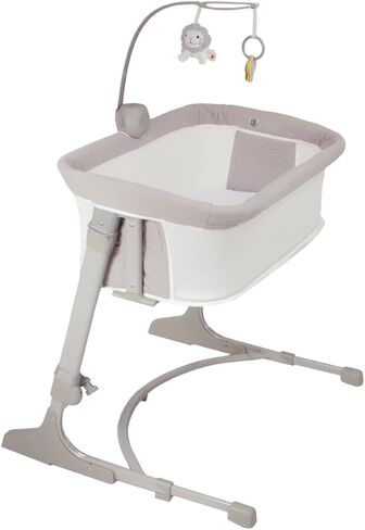 Arm’s Reach Versatile Co-Sleeper Bedside Bassinet Featuring Height-Adjustable Legs with Adjustable Feet, Mobile with Plush Hanging Toy, and Music Box with 5 Tunes, Ivory/Gray w/Quilting in Kuwait