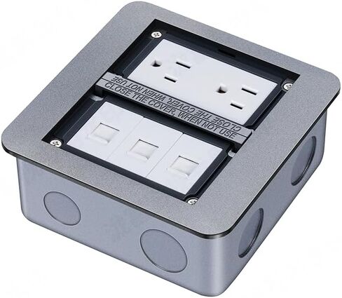Creemrib Recessed Floor Outlet Kit with Cover Plate, 15A Duplex Receptacle & 3 USB Charging Ports, 2 Gang Floor Electrical Outlet Box for Concrete & Wood Floors (Industrial/Commercial/Home/Office) in Saudi Arabia