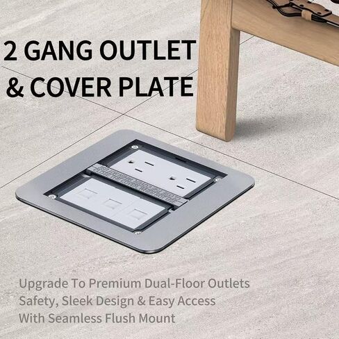 Creemrib Recessed Floor Outlet Kit with Cover Plate, 15A Duplex Receptacle & 3 USB Charging Ports, 2 Gang Floor Electrical Outlet Box for Concrete & Wood Floors (Industrial/Commercial/Home/Office) in Saudi Arabia