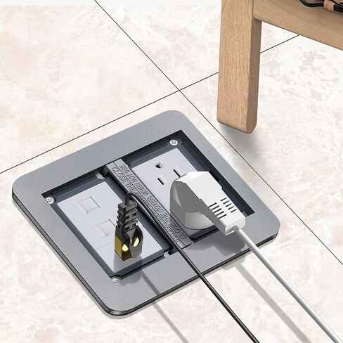 Creemrib Recessed Floor Outlet Kit with Cover Plate, 15A Duplex Receptacle & 3 USB Charging Ports, 2 Gang Floor Electrical Outlet Box for Concrete & Wood Floors (Industrial/Commercial/Home/Office) in Saudi Arabia