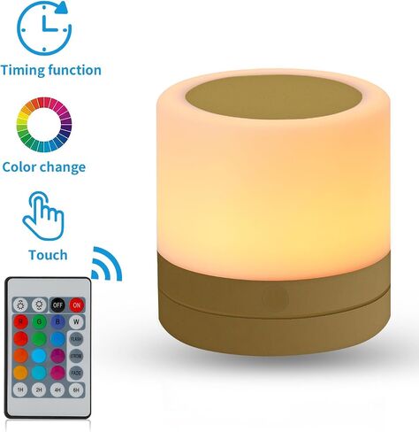 Nursery Night Light for Kids, USB Rechargeable Small Desk Lamp,13 RGB Colors & 4 Brightness & 1 Remote, Touch Bedside Cordless Table Lamp, Portable Night Lamp for Bedroom Living Room Home (Brown) in Kuwait
