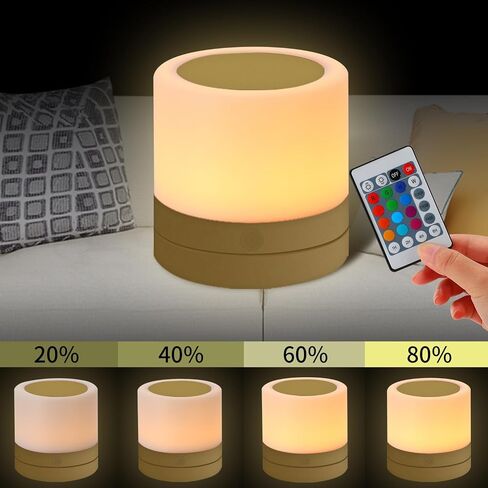 Nursery Night Light for Kids, USB Rechargeable Small Desk Lamp,13 RGB Colors & 4 Brightness & 1 Remote, Touch Bedside Cordless Table Lamp, Portable Night Lamp for Bedroom Living Room Home (Brown) in Kuwait
