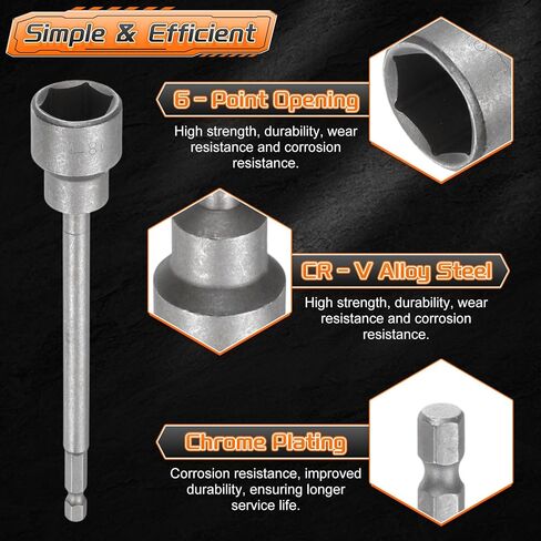 HARFINGTON 3pcs Nut Driver Drill Bit 13mm Metric Impact Socket 1/4" Hex Shank 6" (150mm) Extra Long Magnetic 6-Point Sockets Quick-Change CR-V Steel Bolt Setter for Power Drill Drivers in Saudi Arabia
