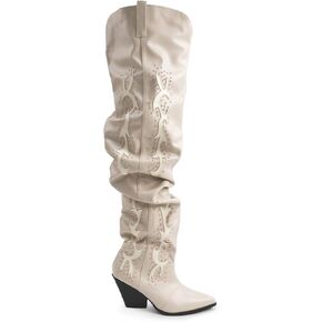 MissHeel Over the Knee Thigh High Cowboy Boots for Women Studded Slouch Cowgirl Boot