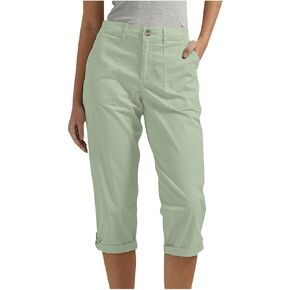 Women's Cropped Cargo Pants Summer Casual Elastic Waist Lightweight Stretch Rolled Hem Capris with Pockets