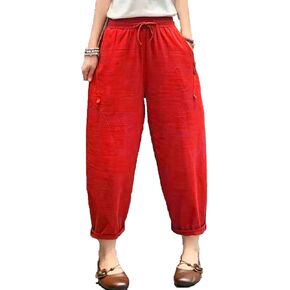Maiyifu-GJ Women Linen Cinen Dringring Pants Summer Summer Loven Disual Senugy Cerasters Prouts Wide Leg Bant مع جيوب