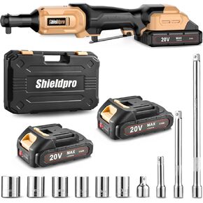 20V Cordless Ratchet Wrench Set, 3/8" Drive Electric Ratchet Kit, 400RPM Battery powered Ratchet with Sockets, Adapters, Extension Bars, LED Light