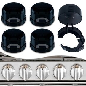 5 Pack Stove Knob Covers for Child Safety, Childproof Gas Stove Knob Locks, Stove Oven Knob Safety Covers with Adhesive, for Kids and Pets, Heat-Resistant, Durable Design (Upgraded - Black)