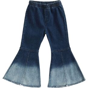 Toddler Bell Bottom Jeans Baby Girls Hang Dyed Gradient Stretch Pants Bell Bottoms Ruffle Trousers
