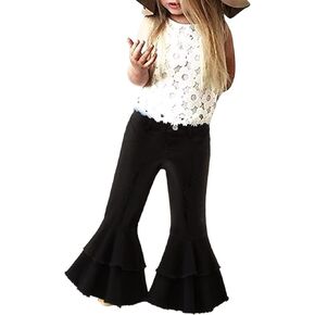 Toddler Girls Ripped Bell Bottom Skinny Stretc1 High Waist Jeans Flared Ra1 He1 Thin Retro Y2K Denim Pants for Kids