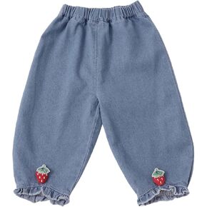 Toddler Baby Cuffed Jeans Cartoon Baggy Elastic High Waist Denim Pants Straight Loose Wide Leg Bottom for Pants Baby