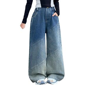 Girls Wide Leg Baggy Jeans Straight Loose High Waist Palazzo Denim Pants Gradient Patchwork Y2K Trousers 5t Sweatpants
