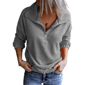 DGHM-JLMY Women's Vertical Collar Zipper Plush Sweater Long Sleeve Zip Sweatshirt Fleece Pullover Oversized Sweatshirts