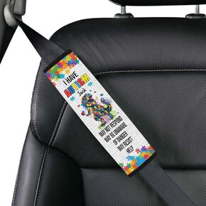AprilLove I Have Autism Dinosaur Personalized Name Autism Awareness Seat Belt Covers Special Need Autistic Car Seat Belt Covers for Kid Children Medical Alert, 7'' x 10''