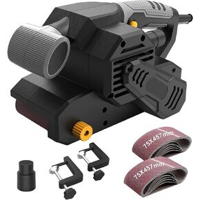Grinder，Belt Sander 650W, Belt Speed 280m/min, Sanding Surface 142 x 76 mm, 12-Piece Sanding Belts and Dust Bag, 2-in-1 Table and Belt Sander