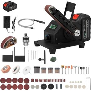 Grinder， 350W Mini Belt Sander Electric Bench Grinder Sanding Machine Stepless Speed Regulation Small Grinder Sharpener Polisher Machine with 10 Sanding Belts for DIY Woodworking Resin Jewelry Making