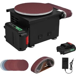 Grinder， 6000WA Lithium Battery Dual-Purpose Electric Miniature Grinding And Polishing Machine, 6-Inch Sand Disc Grinder+Belt Sander, with 10 Abrasive Belts +10 Discs of Sandpaper Suitable for DIY Gri