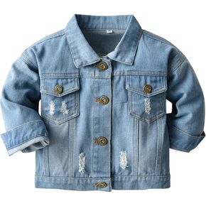 Toddler Baby Boys Girls Denim Jacket Casual Outerwear Clothing Distressed Jean Jacket Top Cowboy Autumn Spring Coat