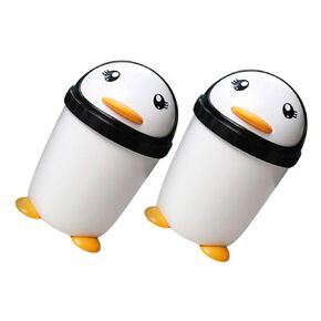 2pcs Kids Trash Can: Cute Penguin Shape Garbage Bucket with Swing Lid - Small Plastic Waste Bin for Kids Room - Creative Desktop Trash Can for Vehicles