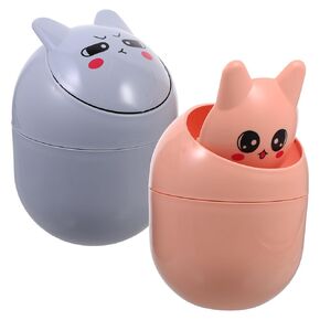 PRETYZOOM 2Pcs Mini Desk Trash Can Cute Cartoon Waste Bins for Office Bedroom Home Material with Pop Up Design Small Rubbish Containers for Convenient Use