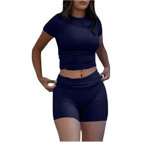 تجريب Womens مجموعات غير رسمية ملابس المريحة المريحة من قمم الصيف القصيرة الأكمام وسراويل راكب الدراجة النارية 2 قطعة jogger Sportwear