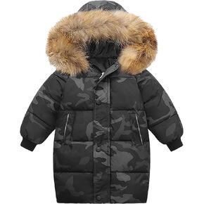 Girls Boys Down Jacket Winter Outerwear Hooded Down Coat Thicken Warm Mid Long Puffer Jacket with Furry Trimmed Hood