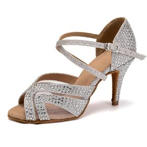 SWDZM Women's Rhinestones Latin Dance Shoes Open Toe Ballroom Standard Salsa Tango Performance Dance Wedding Shoes