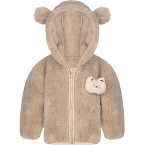 JEATHA Toddler Baby Girls Fleece Coats Cute Rabbit Bear Ears Hooded Long Sleeve Zip Up Jackets Outerwear