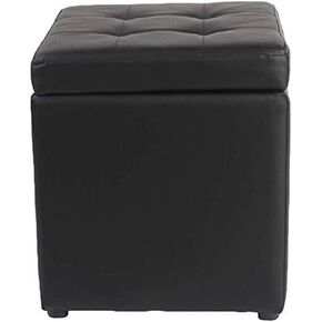 Square Ottoman Storage 12x12x14inch Small Cube Foot Rest Stool with Hinged Lid,Faux Leather Padded Seat Waterproof Toy Box for Living Room Bedroom (Pink)