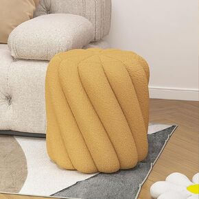 Modern Vanity Stool with Soft Lamb Fleece & High-Resilience Foam - Multifunctional Shoe Bench, Bedroom Ottoman, Living Room Pouf for Home, Apartment (Teddy Fleece, Sturdy Wooden Frame) (Brown)