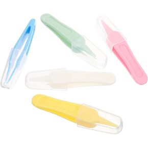Totority 5Pcs Nose Precision Tweezers with Round Tips for Safe Digging Bright Colors Multi Purpose Cleaning for Nose Navel Eye Stains Design