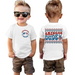 BOUTIKOME 4th of July Shirts for Toddler Baby Boy American Dude T-Shirt Kid Patriotic Memorial Day Tee Independence Day Tops