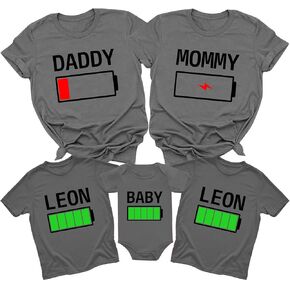 100% Charged and Low Battery Toddler and T-Shirt, Full and Low Battery Matching Shirts, Mommy Daddy Baby Matching Outfits