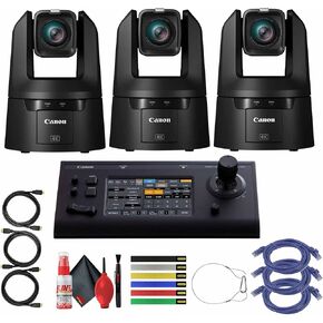 Canon CR-N500 Professional 4K NDI PTZ Camera with 15x Zoom (Satin Black) + Canon RC-IP100 Touchscreen PTZ Joystick Controller + 3 x HDMI Cable + 6 Assorted Color Cable Ties + More (3-Pack) (Renewed)