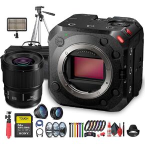 Panasonic Lumix BS1H Full-Frame Box Cinema Camera | 6K Sensor, 14+ Stops Dynamic Range, V-Log, 4:2:2 10-Bit, Dual ISO (DC-BS1H) + Lumix S 100mm Lens + 64GB Memory Card + Case + LED Light + More